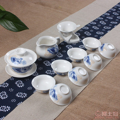 【星宇陶瓷厂家直销12头青花瓷礼品茶具整套高档玉瓷功夫茶具套装礼品订制QH-11】德化县星宇茶具研究所 - 产品库