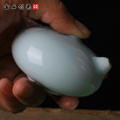 龙泉青瓷弟窑粉青纯手工陶瓷水盂水滴砚滴新文房四宝笔墨纸砚书法